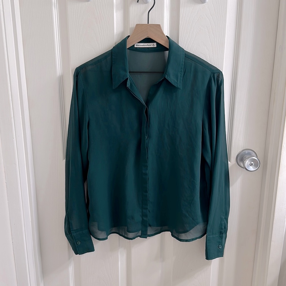 Abercrombie & Fitch - Sheer - Green - Long-sleeve - Button-up - Size M